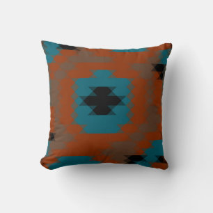 Cojín Decorativo geométrico naranja turquesa y negro