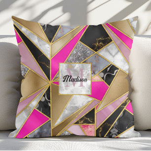 Cojín Decorativo Geométrico negro rosa abstracto elegante