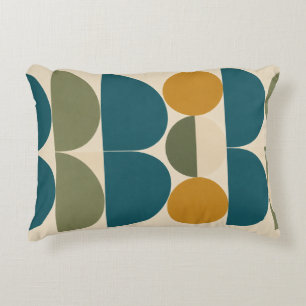 Cojín Decorativo Geométrico Retro de Verde Azul y Mostaza