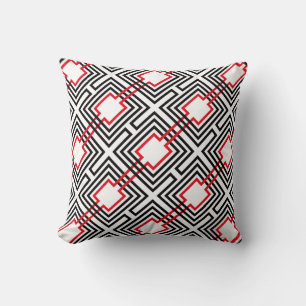 Cojín Decorativo Geométrico Rojo Negro y Blanco
