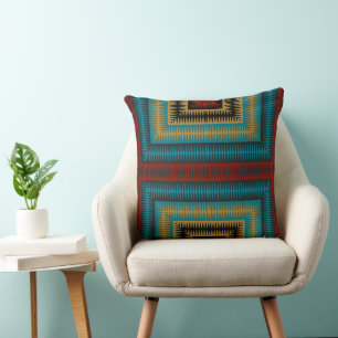 Cojín Decorativo Geométrico turquesa rojo y amarillo