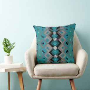 Cojín Decorativo Geométrico turquesa, verde y negro