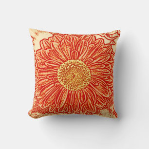 Cojín Decorativo Gerbera Daisy Block Print - naranja de azafrán