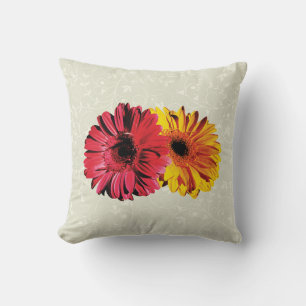 Cojín Decorativo Gerbera Margaritas Amarillas y Rojas