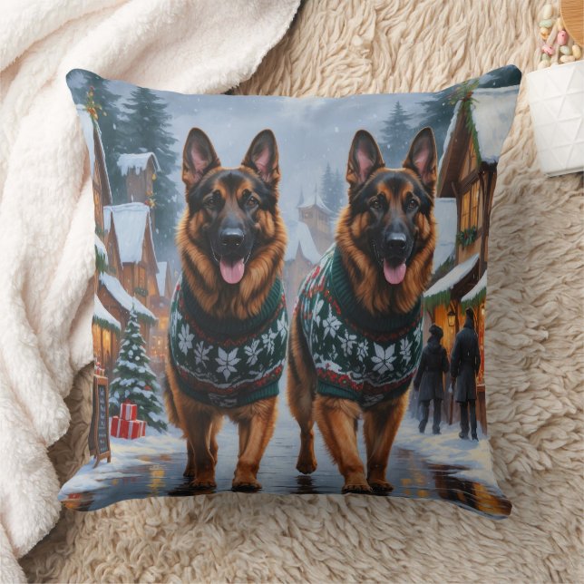 Cojín Decorativo German Shepherd Dogs Christmas Snow Holiday (Manta)