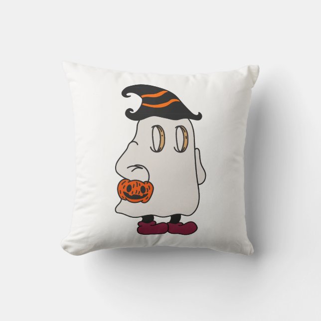Cojín Decorativo Ghost holding pumpkin and wearing witch hat (Anverso)