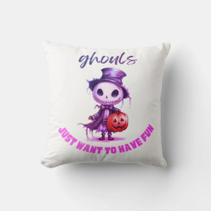 Cojín Decorativo Ghouls solo quieren divertirse con Halloween púrpu