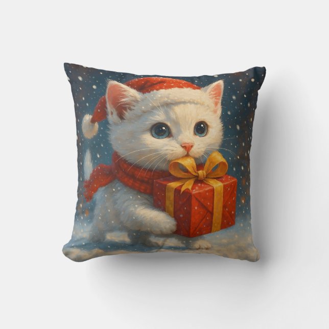 Cojín Decorativo Gift - Holiday - Christmas Kitten Surprise Pillow (Anverso)