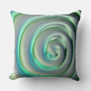 Cojín Decorativo Gigante espiral de plata y aguamarina sobre verde