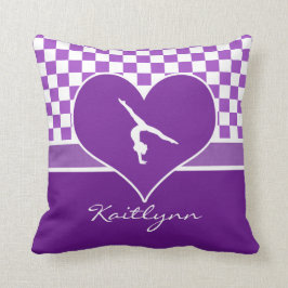 Cojín Decorativo Gimnasia a cuadros púrpura preciosa con el