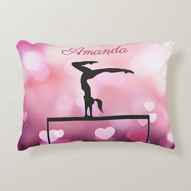 Cojín Decorativo Gimnasia Equilibrio Beam Pink Hearts (Anverso)