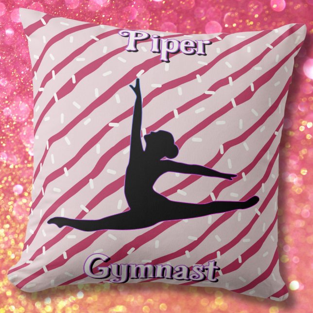 Cojín Decorativo Gimnasia Pink White Peppermint Candy Sprinkle (Gymnastics Pink White Peppermint Candy Sprinkle Personalized Pillow)