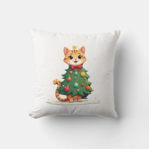 Cojín Decorativo Ginger Cat árbol de Navidad Cute Xmas Niñas Niños