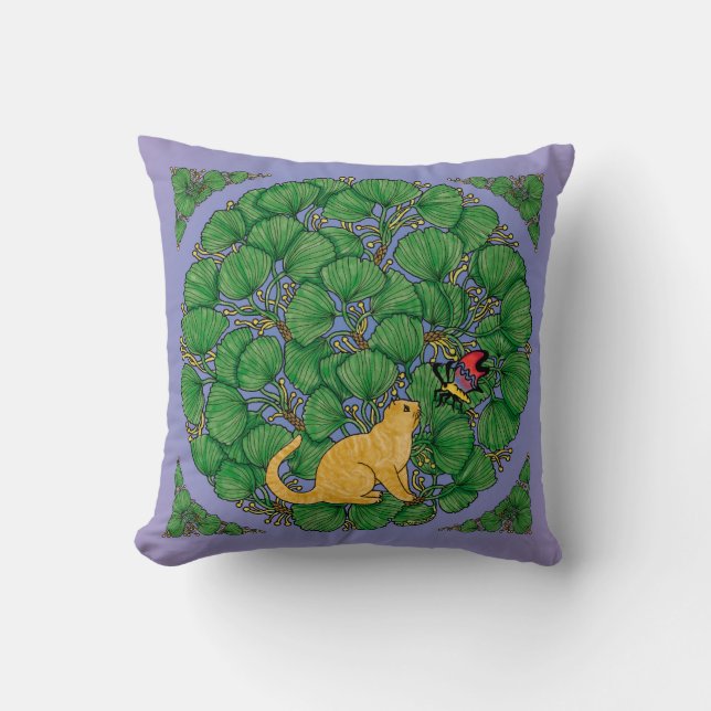 Cojín Decorativo Ginger cat mira una mariposa (Anverso)