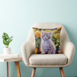 Cojín Decorativo Ginger Kitten en un jardín de flores