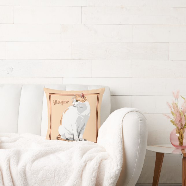 Cojín Decorativo Ginger naranja y gato blanco personalizado (Sofá)