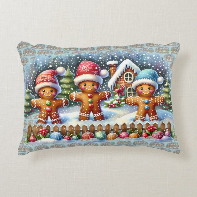 Cojín Decorativo Gingerbread Family Snowy Christmas Scene (Anverso)