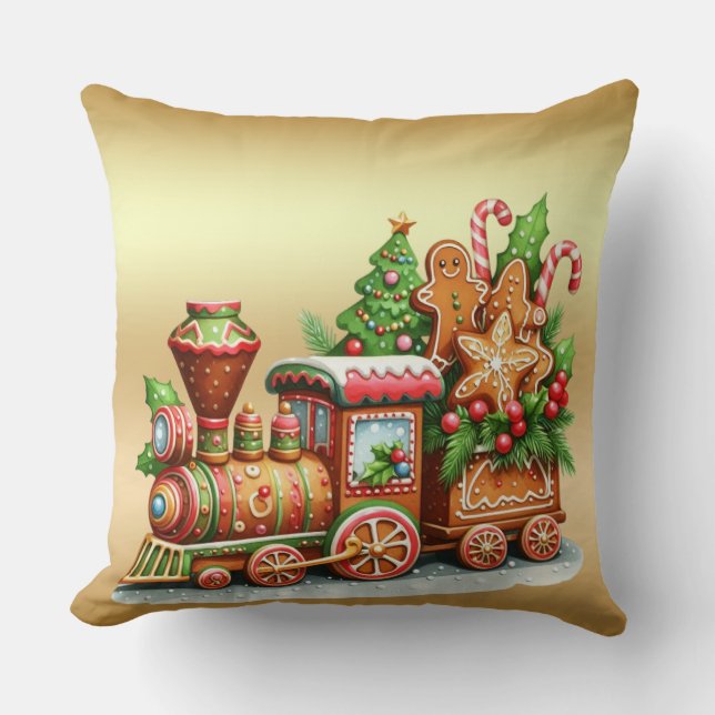 Cojín Decorativo Gingerbread Train Holiday Throw Pillow (Anverso)