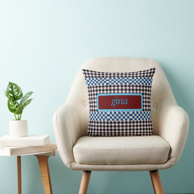 Cojín Decorativo Gingham a Cuadros Personalizado (Silla)