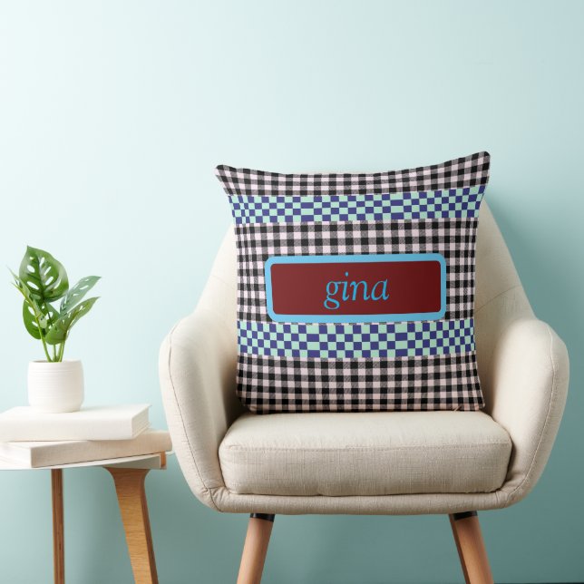 Cojín Decorativo Gingham a Cuadros Personalizado (Silla)