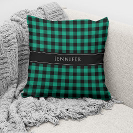 Cojín Decorativo Gingham a cuadros verdes modernos personalizados