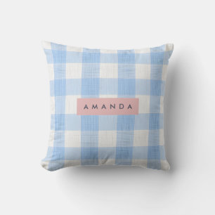 Cojín Decorativo Gingham Azul Celeste Suave Personalizado