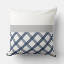 Cojín Decorativo Gingham azul marino y blanco con acento gris claro