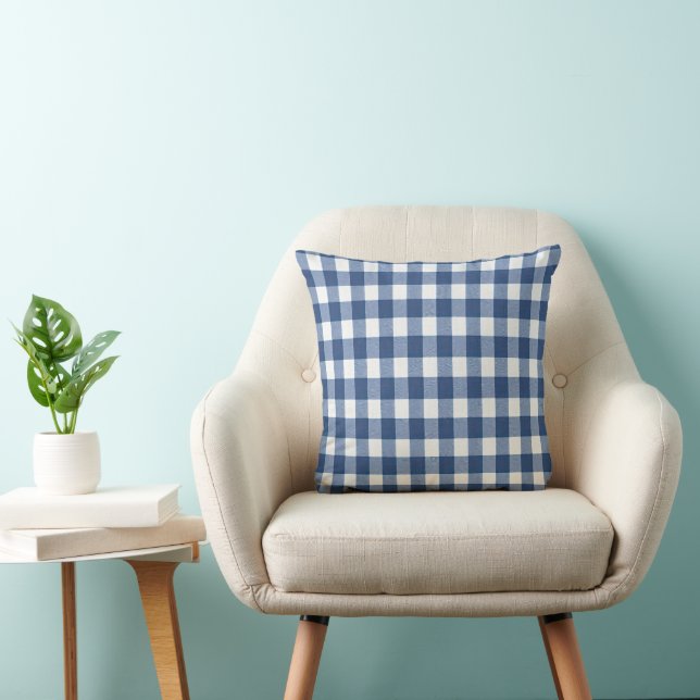 Cojín Decorativo Gingham azul y blanco verificado (Silla)