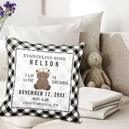 Cojín Decorativo Gingham Black + White Bear Baby Stats