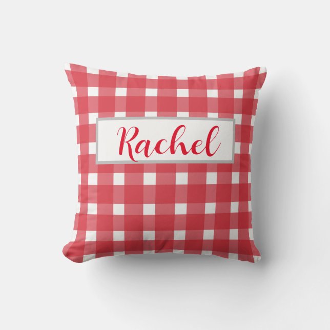 Cojín Decorativo Gingham blanco rojo personalizado (Anverso)