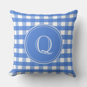 Cojín Decorativo Gingham blanco y azul francés