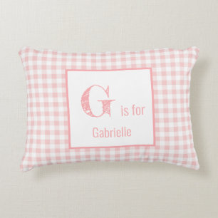 Cojín Decorativo Gingham Check Rosa Bebé y Blanco - Guardería con M