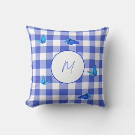 Cojín Decorativo Gingham de Navy Mariposa Monograma Elegante