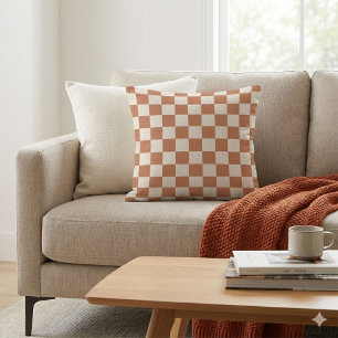 Cojín Decorativo Gingham Naranja y Crema de Óxido Moderno