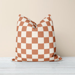 Cojín Decorativo Gingham Naranja y Crema de Óxido Moderno