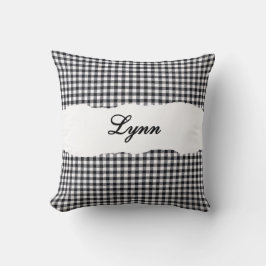 Cojín Decorativo Gingham Negro Rústico Nombre Personalizado