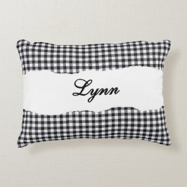 Cojín Decorativo Gingham Negro Rústico Nombre Personalizado