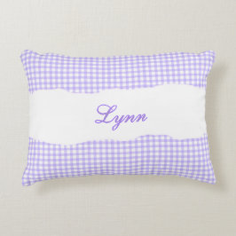 Cojín Decorativo Gingham Personalizado de Morado Rústico