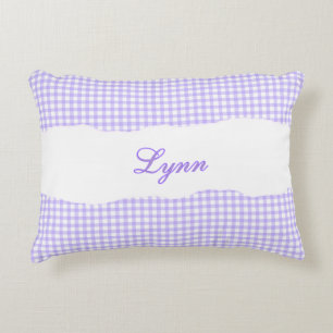 Cojín Decorativo Gingham Personalizado de Morado Rústico