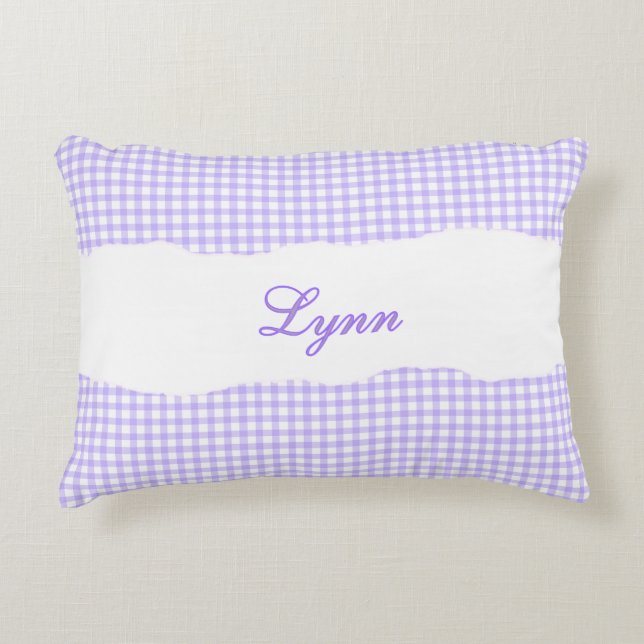 Cojín Decorativo Gingham Personalizado de Morado Rústico (Anverso)