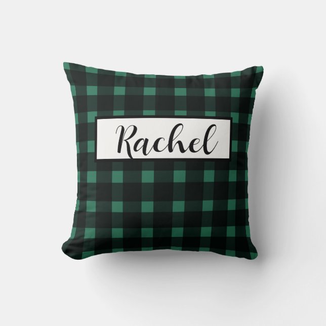Cojín Decorativo Gingham verde negro personalizada (Anverso)