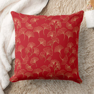 Cojín Decorativo Ginkgo de Oro Otoñal en Rojo para un Hogar Acogedo