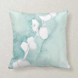 Cojín Decorativo Ginkgo en Verde azulado seco - Blanco