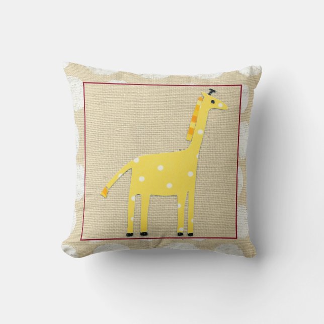Cojín Decorativo Girafa amarilla con puntos de polka blanco (Anverso)