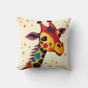 Cojín Decorativo Girafa de arte popular con estrellas