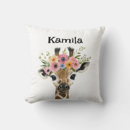 Cojín Decorativo Girafa del bebé personalizada con corona floral
