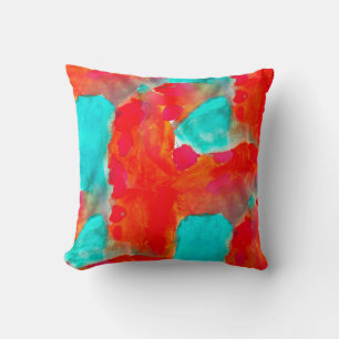 Cojín Decorativo Girafa sin foco, azul, acuarela naranja