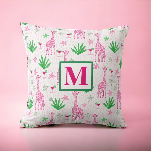 Cojín Decorativo Girafas de adormidera Cosmopolitas Monograma rosa (Subido por el creador)