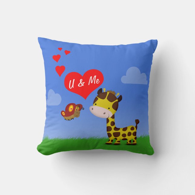Cojín Decorativo Giraffe and Butterfly in Love (Anverso)