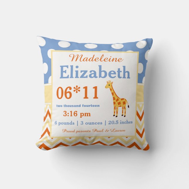 Cojín Decorativo Giraffe Azul Amarillo Invitación Pillow (Anverso)